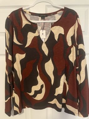 Sanctuary Long Sleeve Abstract Print Top - Brown, Black, Cream Size 2X NWT